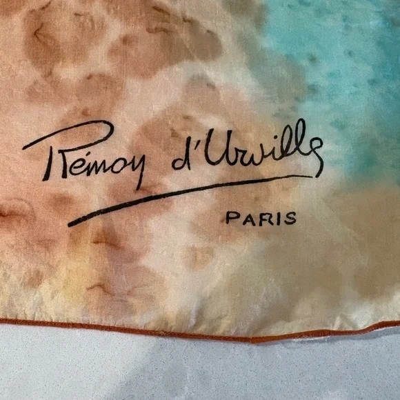 Vintage Remoy D’Urville Paris Watercolor Silk Scarf - Elegant French Design - Picture 3 of 5